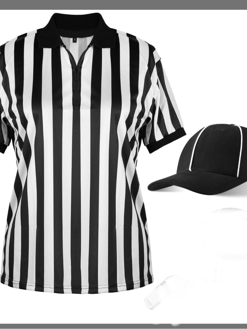 Classic Black & White Referee Polo with Matching Cap size medium